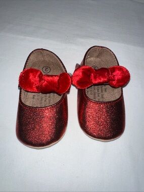 Baby Girls' Shimmer Red Bow Mary Jane Shoes
